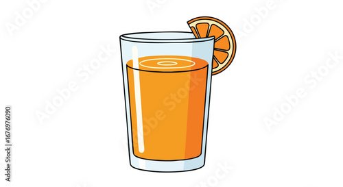 A Vibrant Still Life: Illustrative Glass of Freshly Squeezed Orange Juice with Citrus Slice Garnishment