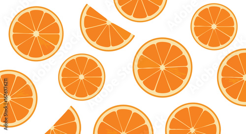Cheerful orange slices scattering over a crisp white surface, evoking a refreshing and healthy vibe ready for summer citrus season