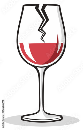 Cracked Wine Glass with Red Liquid Symbolizing Broken Dreams or Bad Luck