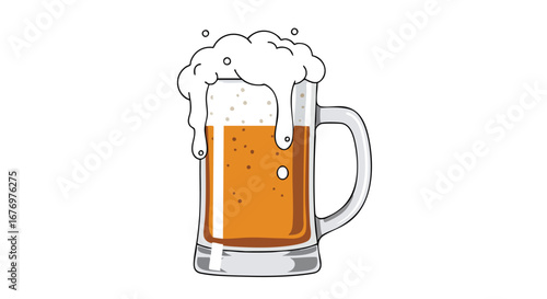 Illustration of refreshing foamy beer in glass mug for celebration or leisure moment enjoyment, isolated vector image capturing the essence of a