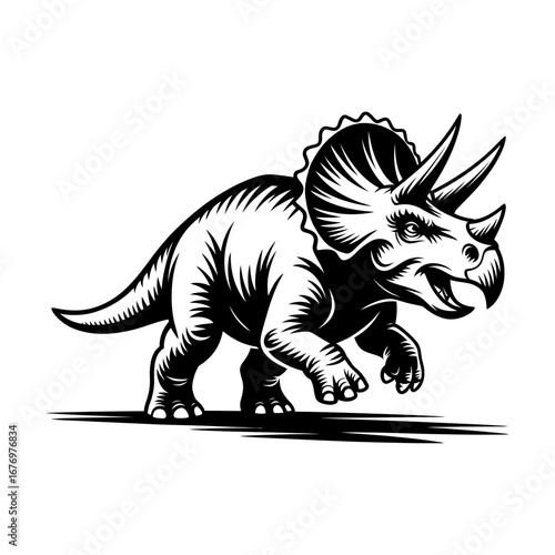 triceratops dinosaur silhouette with large horns and a fierce expression