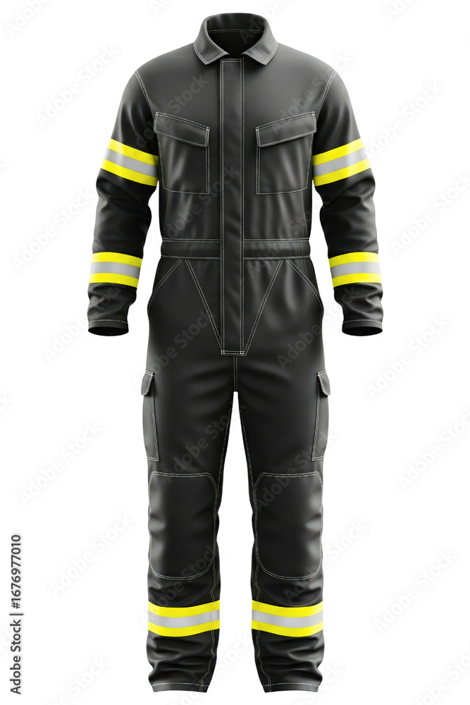 Protective work coverall uniform with reflective safety stripes isolated on a transparent background Protective work coverall uniform with reflective safety stripes isolated on a transparent background
