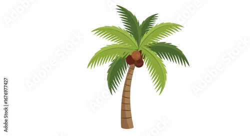 Stylized coconut palm illustration depicting vacation, tropical allure, island getaway, and exotic paradise with a cartoonish and inviting aesthetic