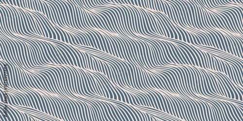 Wallpaper Mural Abstract vector seamless pattern with liquid wavy lines, stripes, fluid shapes, waves. Blue and beige organic background texture, illusion of movement, dynamic ripple surface. Repeating geo design Torontodigital.ca