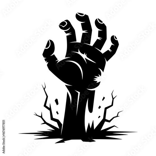 zombie hand rising from the ground in silhouette for halloween and horror theme