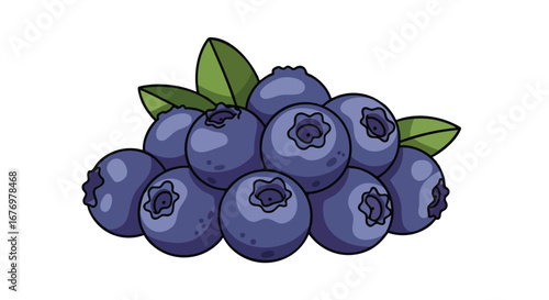 Luscious blueberries artistic illustration, a colorful pile with green leaves displaying freshness and an invitation to healthy treats and culinary