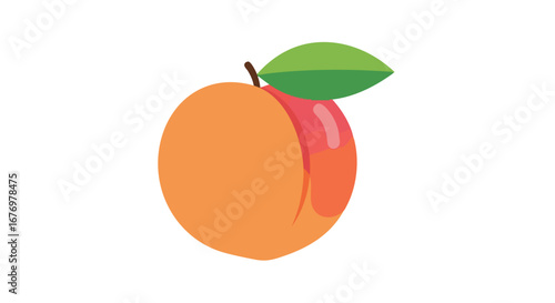 A vibrant peach illustration with a simple aesthetic, featuring a lush green leaf and gentle color gradients offering a sweet visual delight