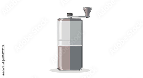 Sleek manual coffee grinder icon, vintage style, illustrating fresh ground beans and aroma enhanced flavor, preparing hot beverage at home