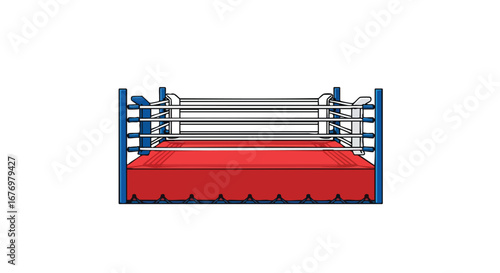 Boxing Ring Isolated, a Contest Arena for Combat Sports and Professional Fights, Drawn in a Clean Cartoon Style with Sharp Lines