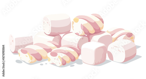 Pastel palette of pillowy sweets and swirls: An illustrated pile of fluffy marshmallows, evoking a sense of comforting indulgence