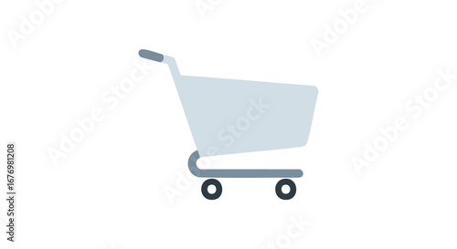 Minimalist grocery cart illustration on plain white background representing retail purchasing and consumerism in simple style
