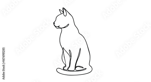 Elegant feline silhouette presented in a continuous line drawing, portraying simplicity and minimalistic artistry, a graceful single line cat