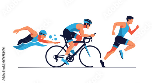 Triathlon: An integrated vector illustration portraying the unity of swimming cycling and running as a symbol of sporting events and personal