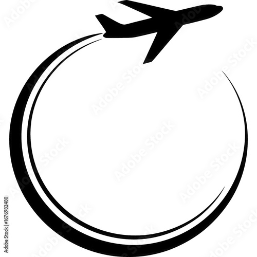Airplane circling globe isolated on transparent background