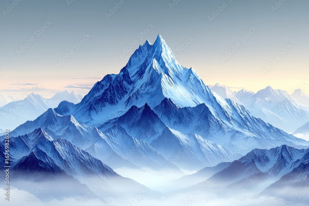 Fototapeta premium Eye-catching mountain landscape displaying majestic peaks and serene surroundings at dawn
