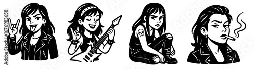 Rock girl, set of four illustrations