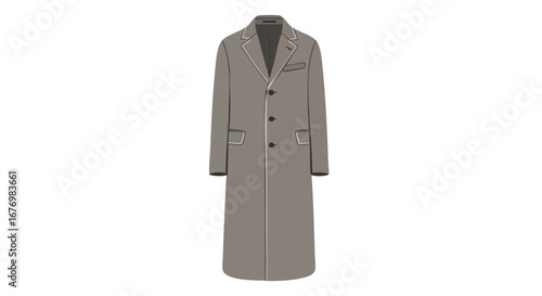 Elegant Men's Overcoat Illustration with Clean Lines and Neutral Palette, Perfect for Fashion and Style Visualizations showing sophistication and