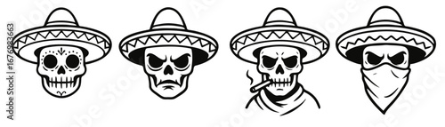 Four mexican skullbones in sombrero hat