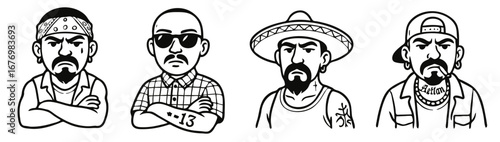 Four drawings of mexican gangster members