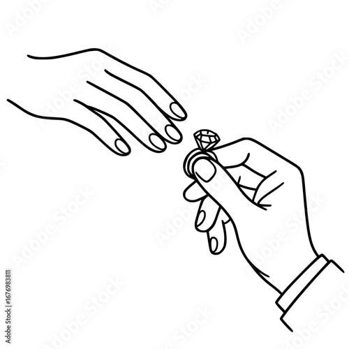 Male hand giving a woman a marriage proposal ring with diamond