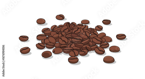 Illustrated Arrangement of Roasted Coffee Beans on a Plain Background Capturing the Richness and Warmth of a Coffee Beverage in a Minimalist Style