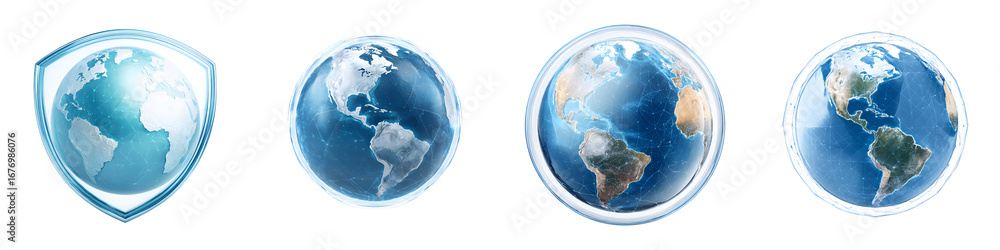 Fototapeta premium Earth Globe Icon Set - 3D Rendered Planet Views for Global Communication