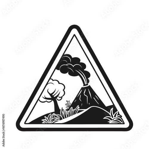Volcanic Eruption Warning Triangular Silhouette Safety Sign