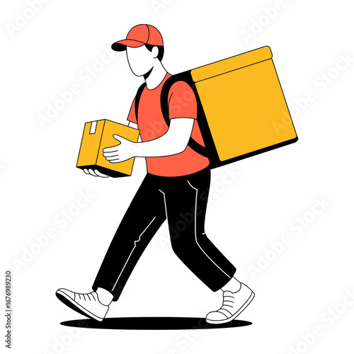 delivery person carrying boxes and parcel walking vector illustration