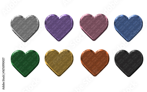 3D Metallic Pin Icon Set for Hearts and Apps – Elegant Decorative Design on Transparent background