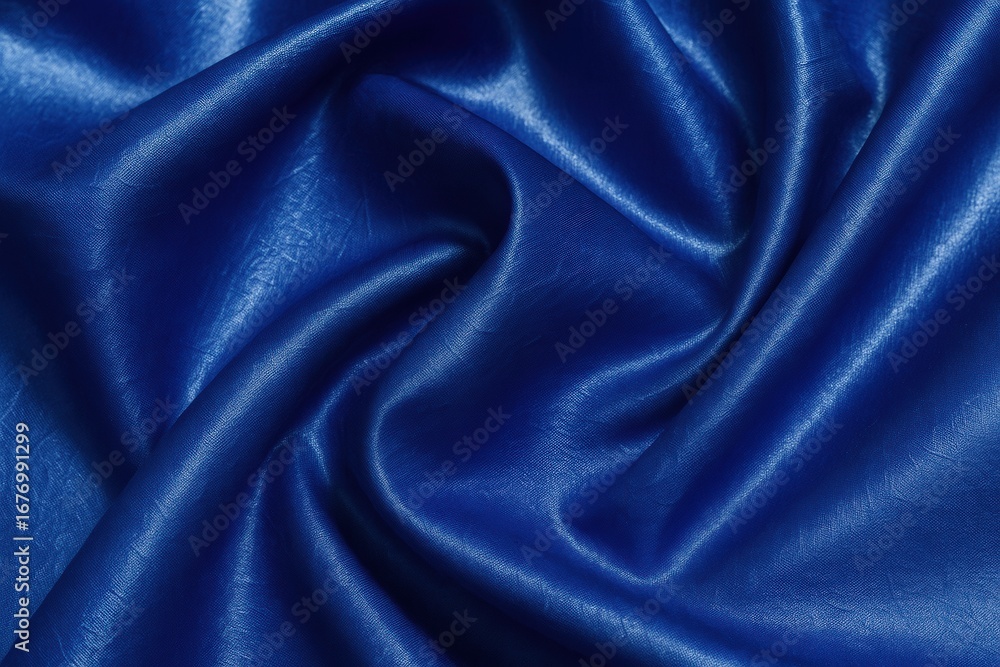 Fototapeta premium Blue taffeta fabric close-up with crisp shiny surface