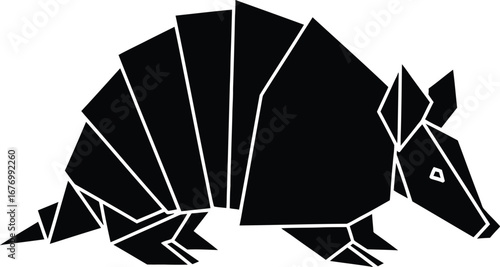 Geometric origami armadillo silhouette black and white