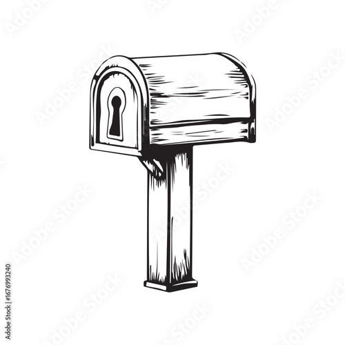 A simple, freehand style mailbox sketch vector illustration featuring the classic, iconic mailbox design.