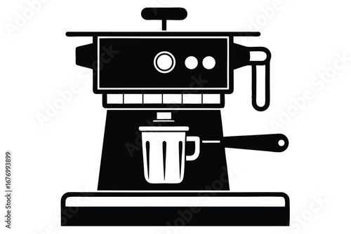 Black Silhouette of an Espresso Machine Brewing Coffee in a Mug Illustration
