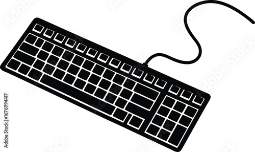  black keyboard with curved cord computer technolog silhouette