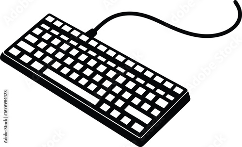  black keyboard with curved cord computer technolog silhouette