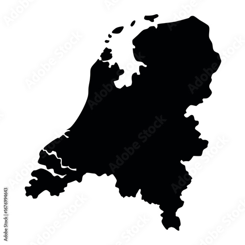 Clean black silhouette map of the netherlands