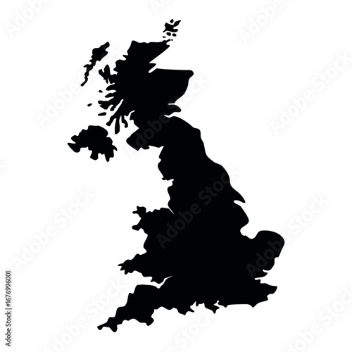 Solid black silhouette map of the united kingdom vector illustration