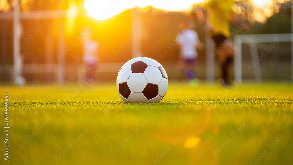 Obraz premium Fast Football Play – Challenging for the Ball on Field