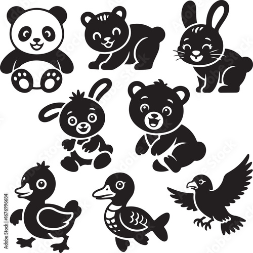 Black and White Cartoon Animals Collection