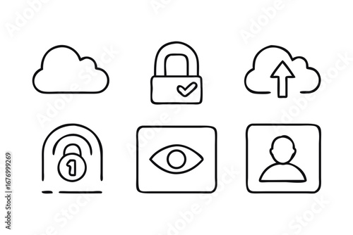 Vector art of hand drawn cloud and security icons