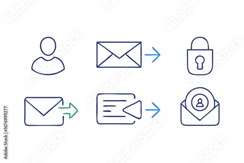 Vector art of email security concept with user sending message and lock