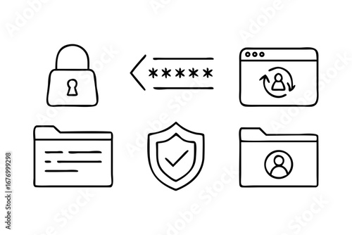 Vector art of hand drawn icons of data security and privacy