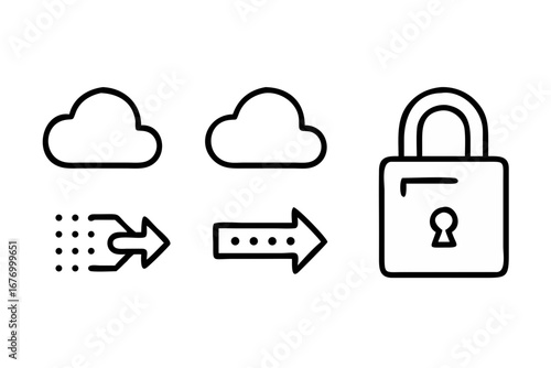 Vector art of set of cloud and security icons in line style