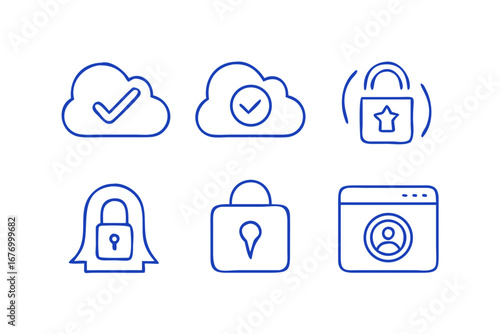 Vector art of set of cloud and security vector icons