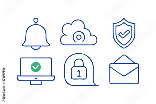 Vector art of set of security icons with notification bell