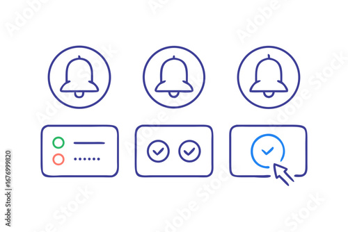 Vector art of set of thin line icons for notification and security