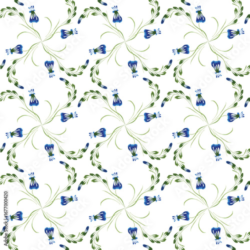 Vector floral seamless pattern from hand painted forget-me-not flowers on a white background