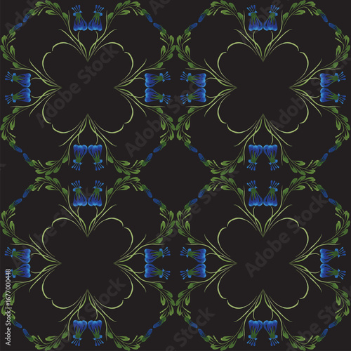 Vector floral seamless pattern from hand painted forget-me-not flowers on a black background