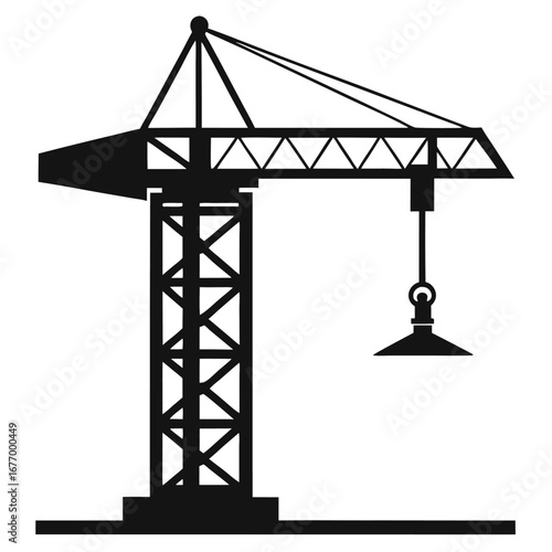 Black and White Silhouette of a Tower Crane for Construction and Lifting