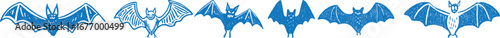 Hand-drawn Halloween bat set vector illustration with whimsical cartoon flying creatures in ink stamp doodle sketch style for spooky decoration, party invitations, greeting cards and seasonal designs